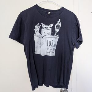 Navy Blue Sushi Cat Graphic T-Shirt